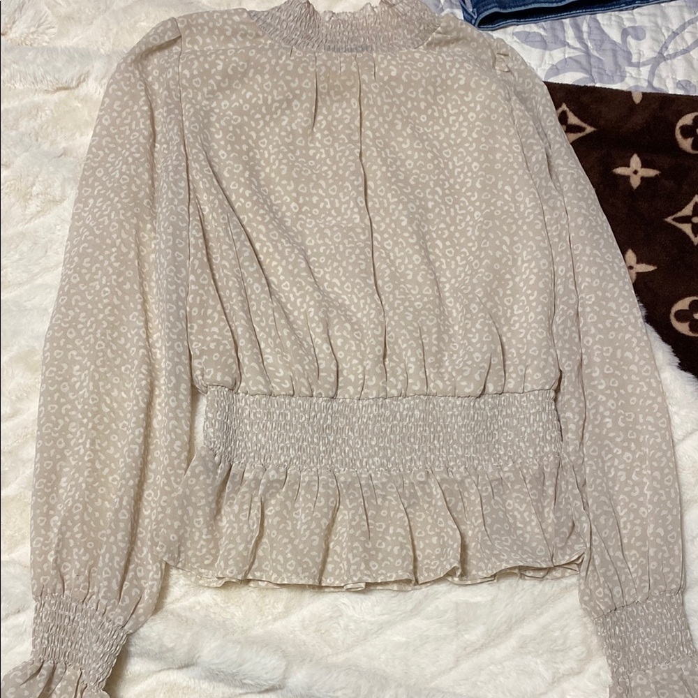 J. Crew Cream Puff Sleeve Smocked Blouse